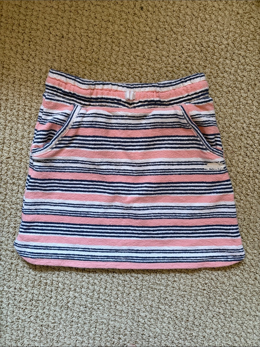 Roots kids striped terry cloth pink navy casual towel cotton mini skirt XXL